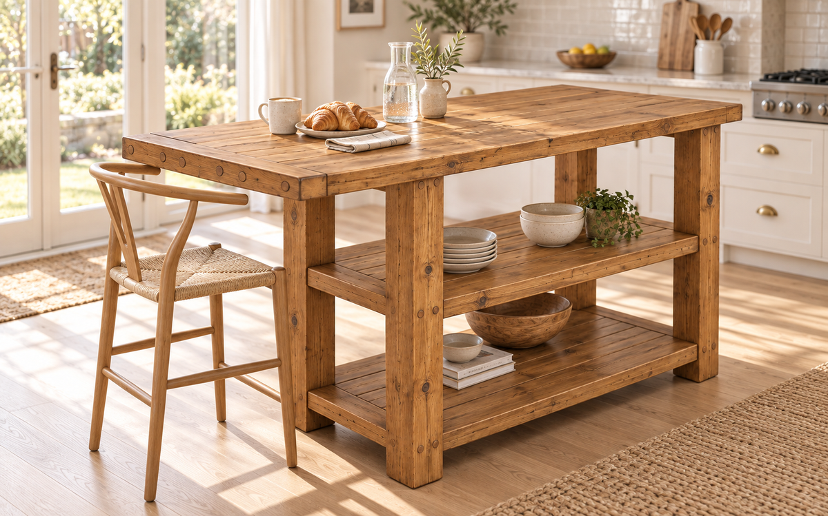 DUNSMERE Kitchen Island With Overhang / Breakfast Bar / Rustic Island