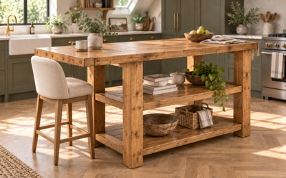DUNSMERE Kitchen Island With Overhang / Breakfast Bar / Rustic Island