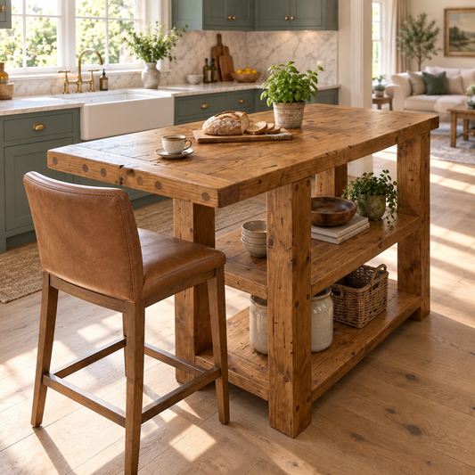DUNSMERE Kitchen Island With Overhang / Breakfast Bar / Rustic Island