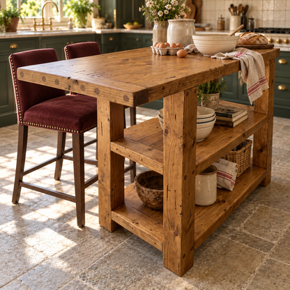 DUNSMERE Kitchen Island With Overhang / Breakfast Bar / Rustic Island