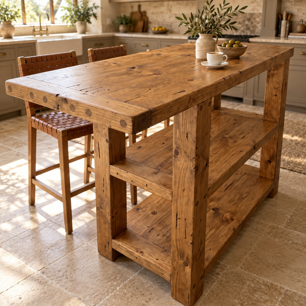 DUNSMERE Kitchen Island With Overhang / Breakfast Bar / Rustic Island