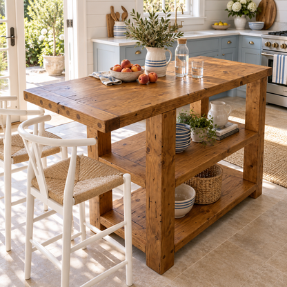 DUNSMERE Kitchen Island With Overhang / Breakfast Bar / Rustic Island