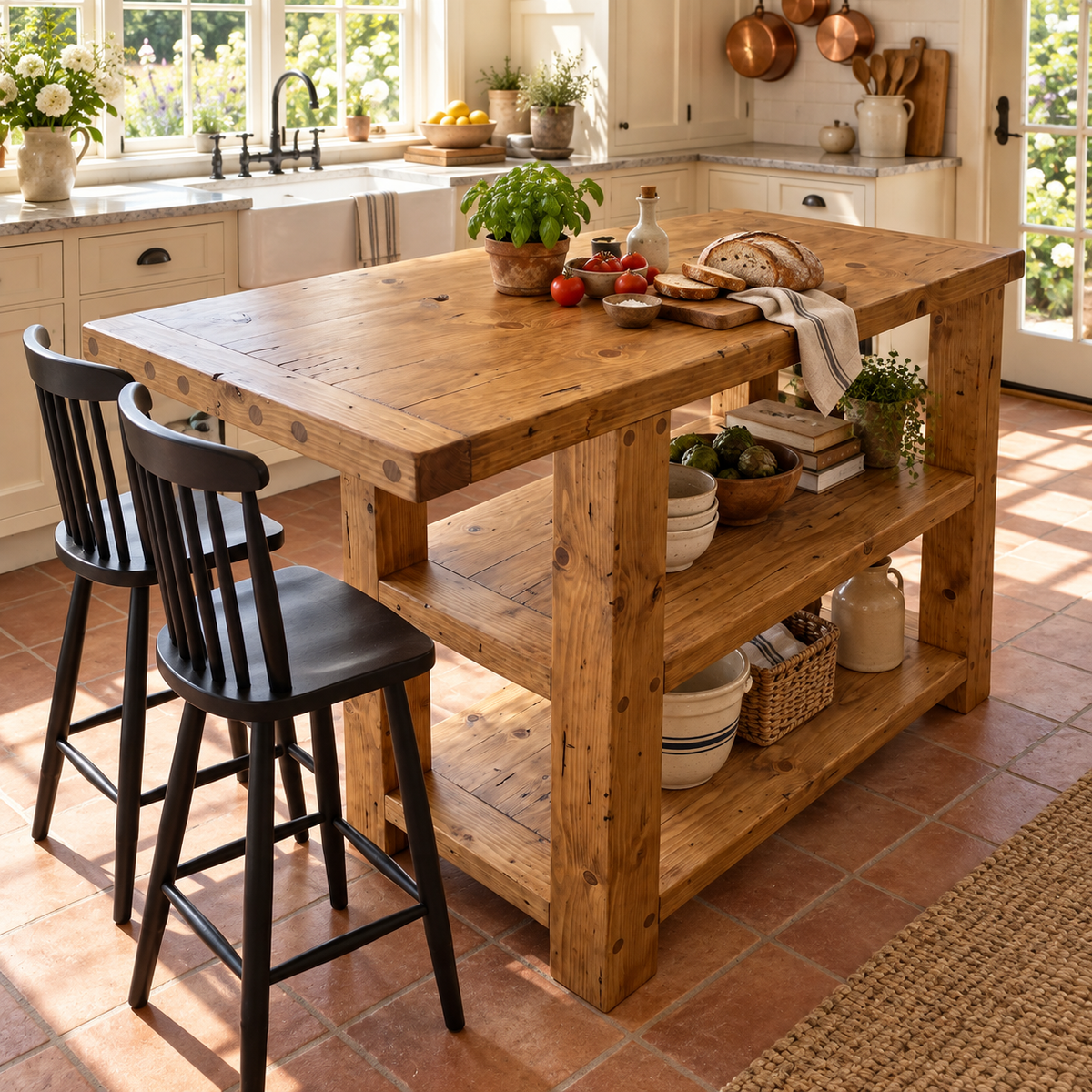 DUNSMERE Kitchen Island With Overhang / Breakfast Bar / Rustic Island