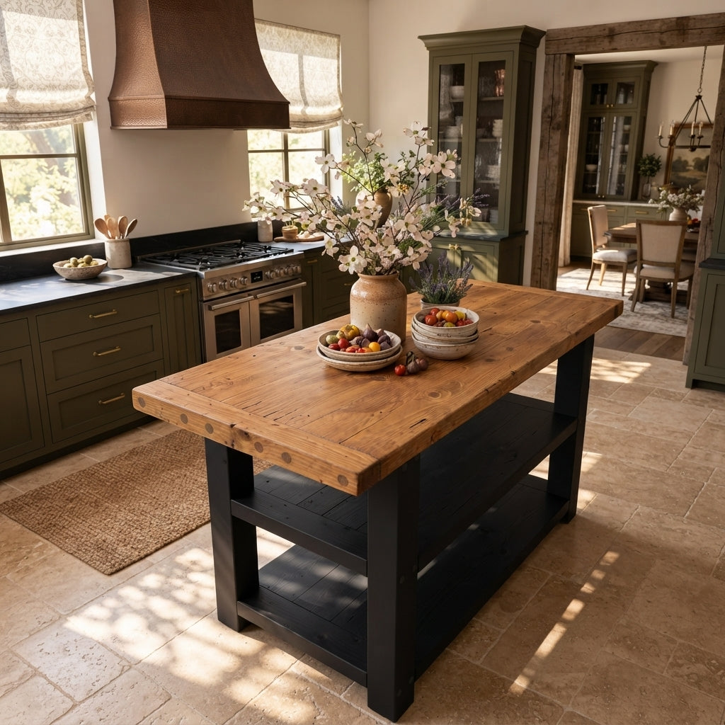DUNSMERE Black Kitchen Island With Overhang / Breakfast Bar / Rustic Island