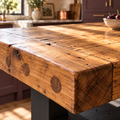 DUNSMERE Black Kitchen Island With Overhang / Breakfast Bar / Rustic Island