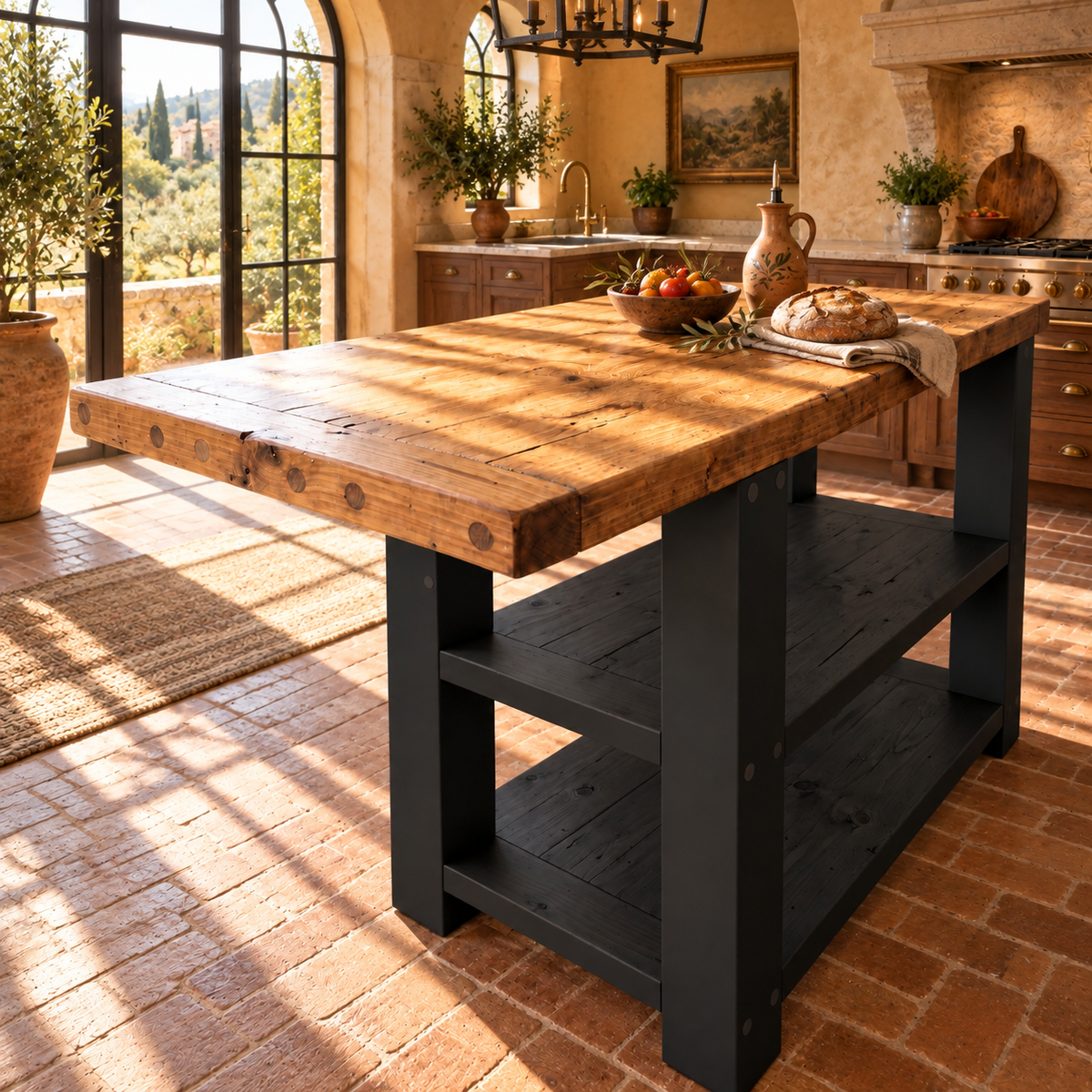 DUNSMERE Black Kitchen Island With Overhang / Breakfast Bar / Rustic Island