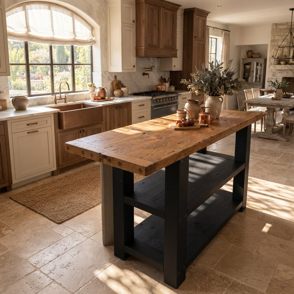DUNSMERE Black Kitchen Island With Overhang / Breakfast Bar / Rustic Island