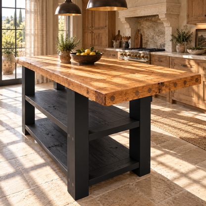 DUNSMERE Black Kitchen Island With Overhang / Breakfast Bar / Rustic Island