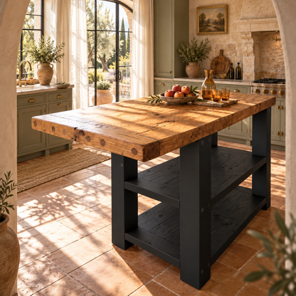 DUNSMERE Black Kitchen Island With Overhang / Breakfast Bar / Rustic Island