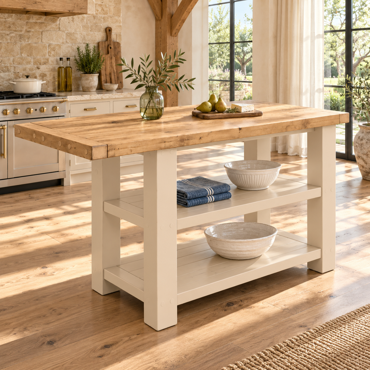 DUNSMERE Cashmere Kitchen Island With Overhang / Breakfast Bar / Rustic Island