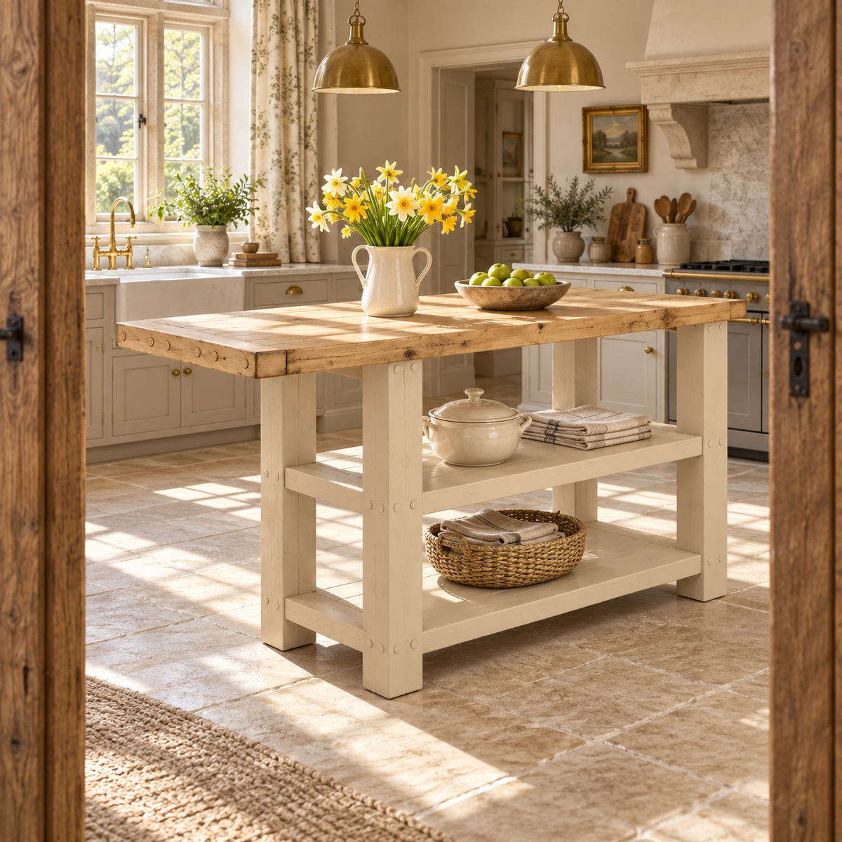 DUNSMERE Cashmere Kitchen Island With Overhang / Breakfast Bar / Rustic Island