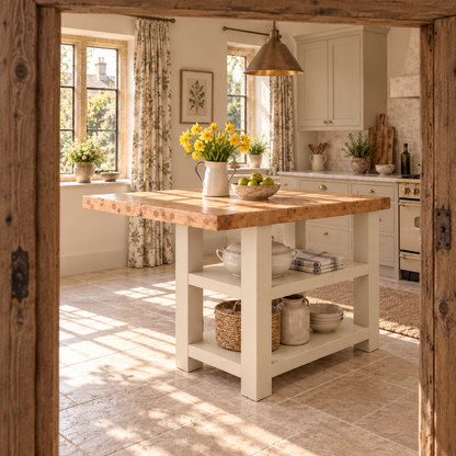 DUNSMERE Cashmere Kitchen Island With Overhang / Breakfast Bar / Rustic Island