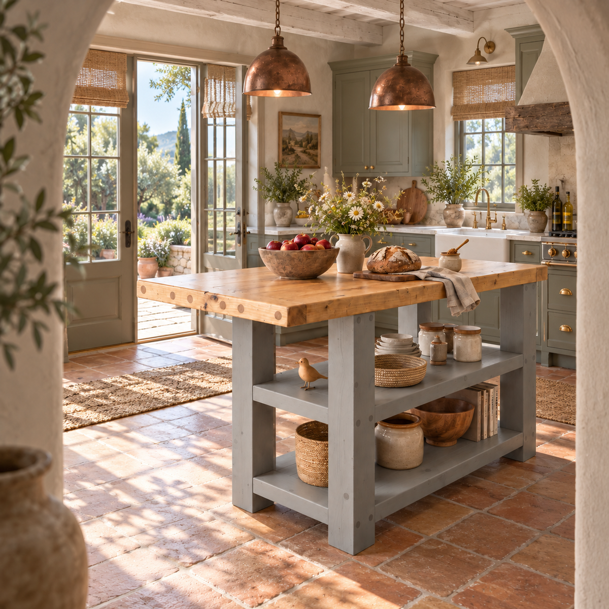 DUNSMERE Medium Grey Kitchen Island With Overhang / Breakfast Bar / Rustic Island