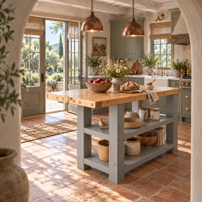 DUNSMERE Medium Grey Kitchen Island With Overhang / Breakfast Bar / Rustic Island