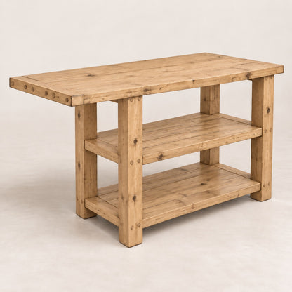 DUNSMERE Light Oak Kitchen Island With Overhang / Breakfast Bar / Rustic Island