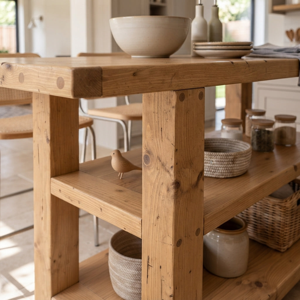 DUNSMERE Light Oak Kitchen Island With Overhang / Breakfast Bar / Rustic Island