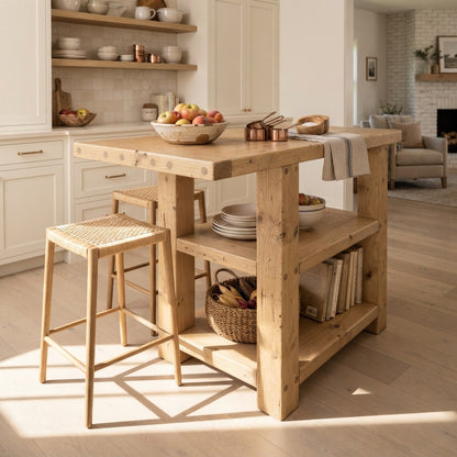 DUNSMERE Light Oak Kitchen Island With Overhang / Breakfast Bar / Rustic Island