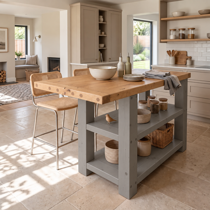 DUNSMERE Medium Grey Kitchen Island With Overhang / Breakfast Bar / Rustic Island
