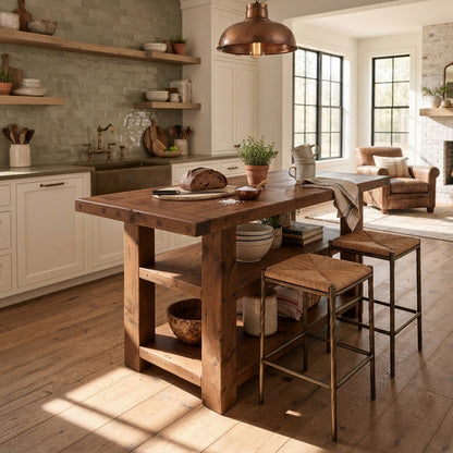 DUNSMERE Walnut Kitchen Island With Overhang / Breakfast Bar / Rustic Island