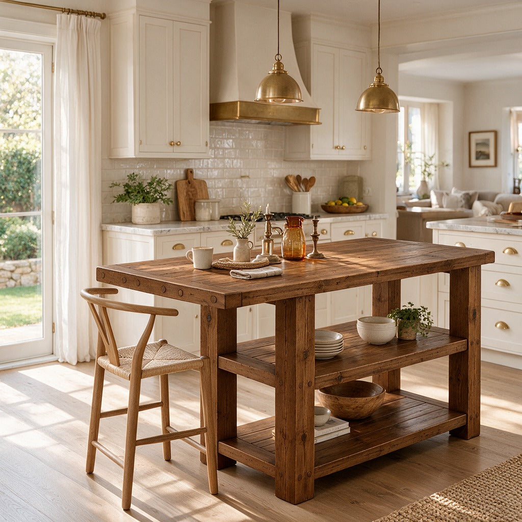 DUNSMERE Walnut Kitchen Island With Overhang / Breakfast Bar / Rustic Island