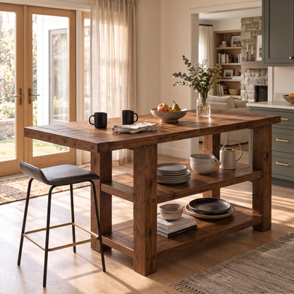 DUNSMERE Walnut Kitchen Island With Overhang / Breakfast Bar / Rustic Island