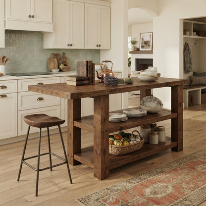 DUNSMERE Walnut Kitchen Island With Overhang / Breakfast Bar / Rustic Island