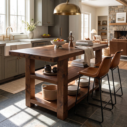 DUNSMERE Walnut Kitchen Island With Overhang / Breakfast Bar / Rustic Island
