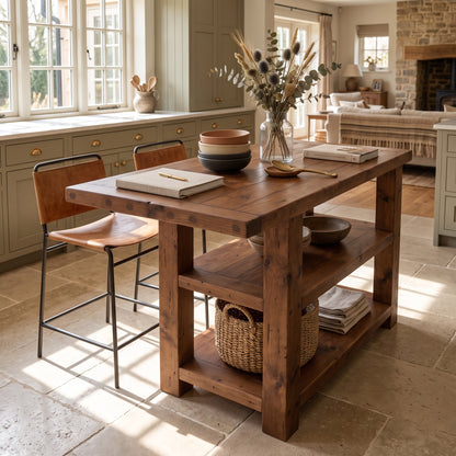 DUNSMERE Walnut Kitchen Island With Overhang / Breakfast Bar / Rustic Island