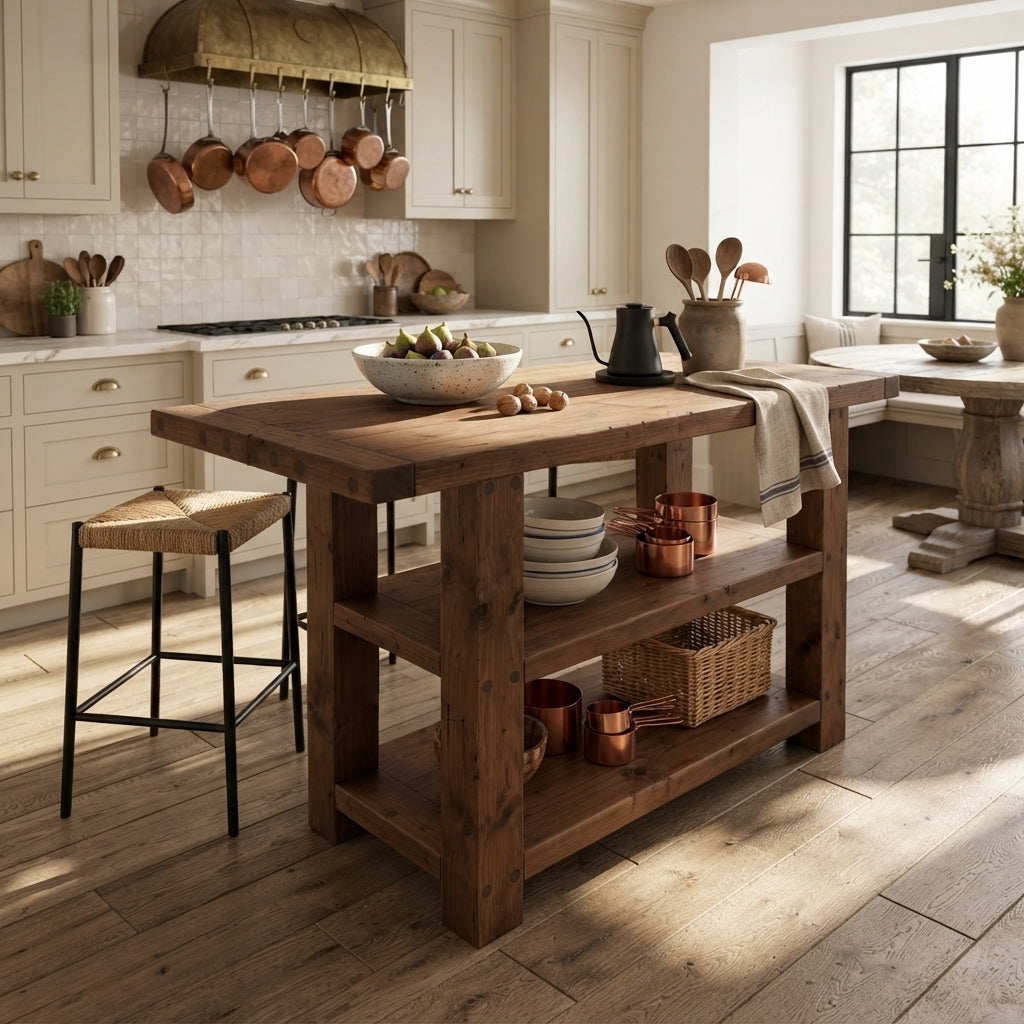 DUNSMERE Walnut Kitchen Island With Overhang / Breakfast Bar / Rustic Island