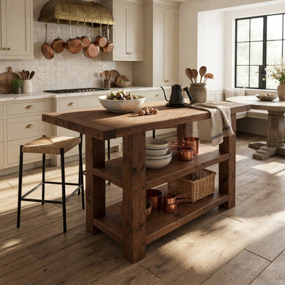 DUNSMERE Walnut Kitchen Island With Overhang / Breakfast Bar / Rustic Island