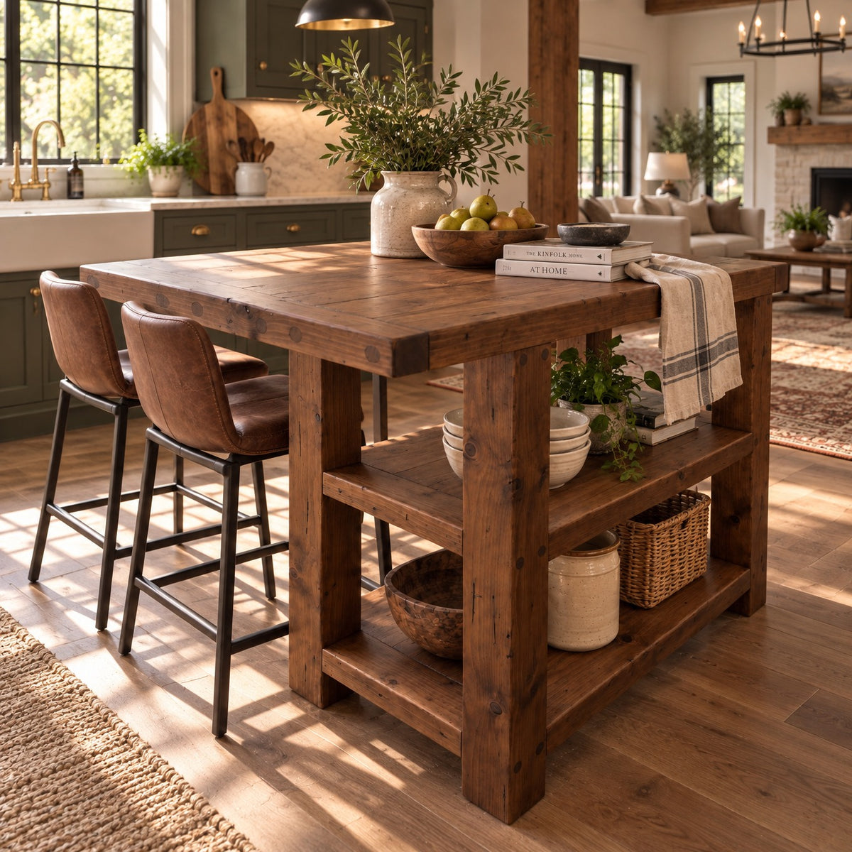 DUNSMERE Walnut Kitchen Island With Overhang / Breakfast Bar / Rustic Island
