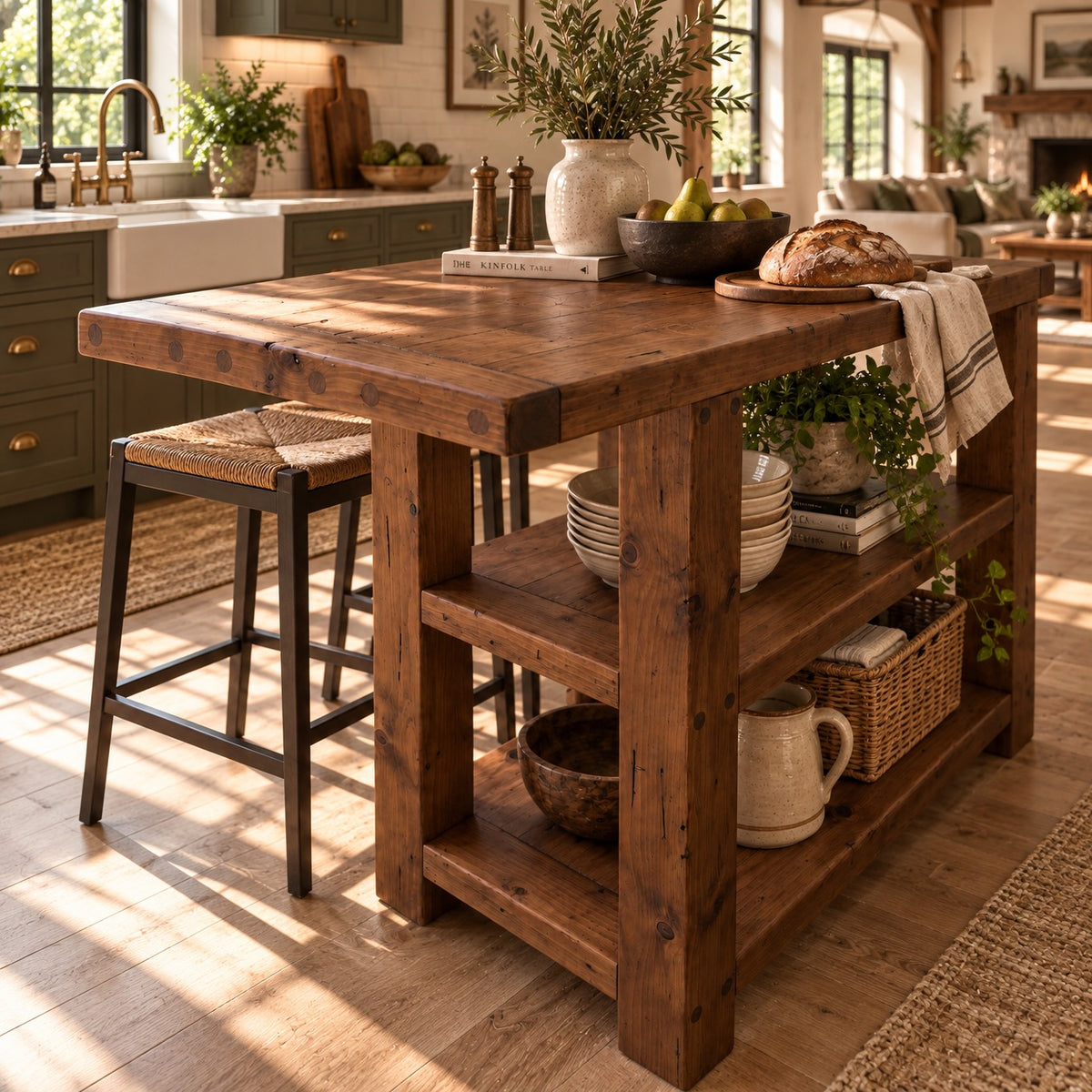 DUNSMERE Walnut Kitchen Island With Overhang / Breakfast Bar / Rustic Island