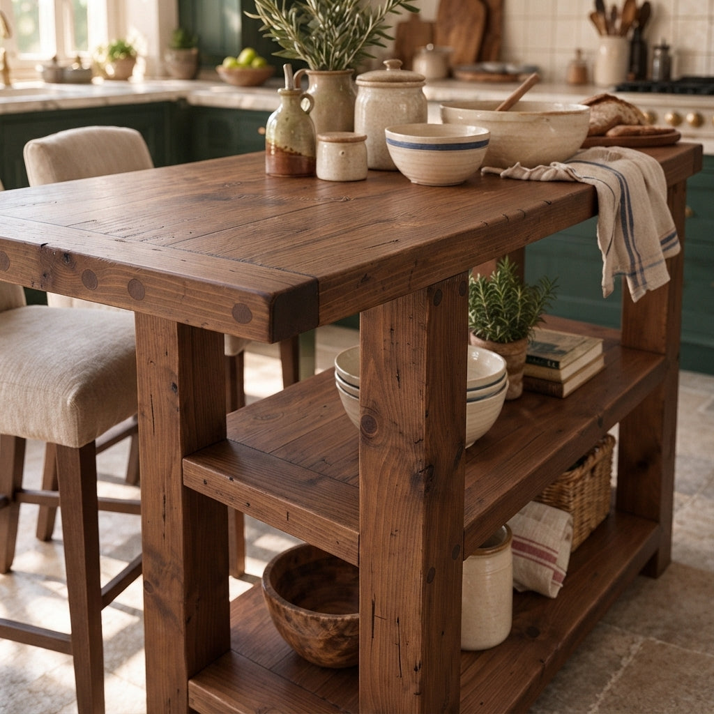 DUNSMERE Walnut Kitchen Island With Overhang / Breakfast Bar / Rustic Island