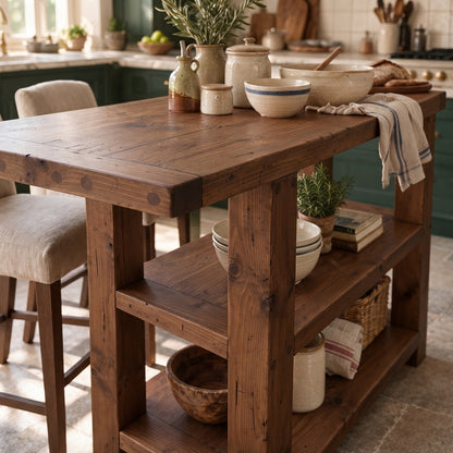 DUNSMERE Walnut Kitchen Island With Overhang / Breakfast Bar / Rustic Island