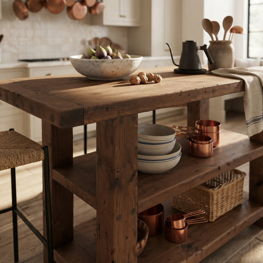 DUNSMERE Walnut Kitchen Island With Overhang / Breakfast Bar / Rustic Island
