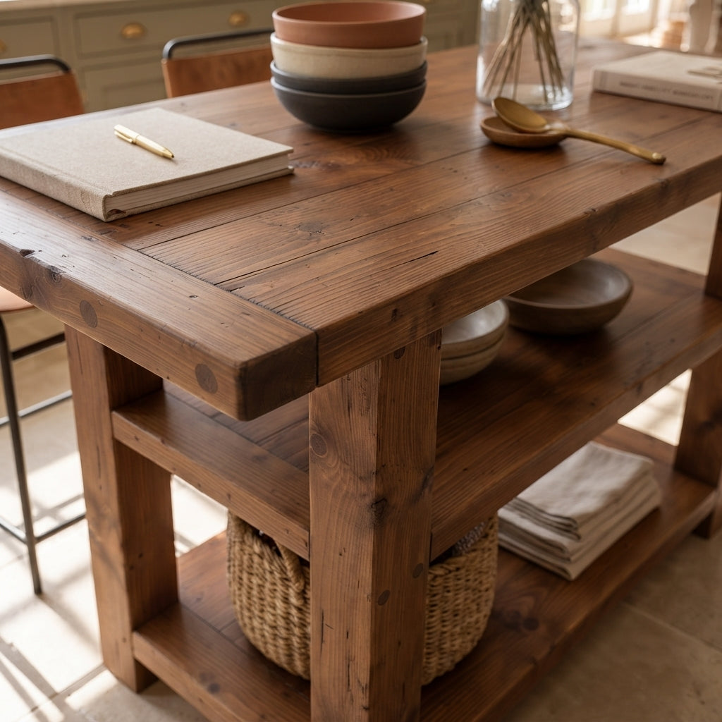 DUNSMERE Walnut Kitchen Island With Overhang / Breakfast Bar / Rustic Island
