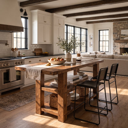DUNSMERE Walnut Kitchen Island With Overhang / Breakfast Bar / Rustic Island