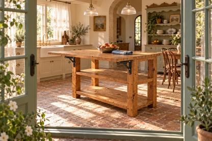 EVERMONT Extendable Kitchen Island With Foldable Table / Extandable Breakfast Bar / Rustic Island