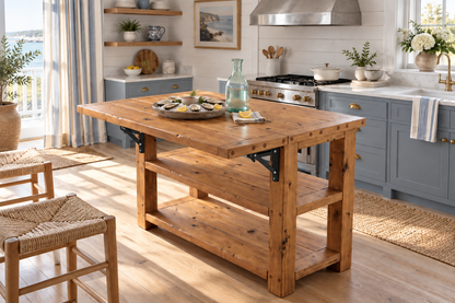 EVERMONT Extendable Kitchen Island With Foldable Table / Extandable Breakfast Bar / Rustic Island