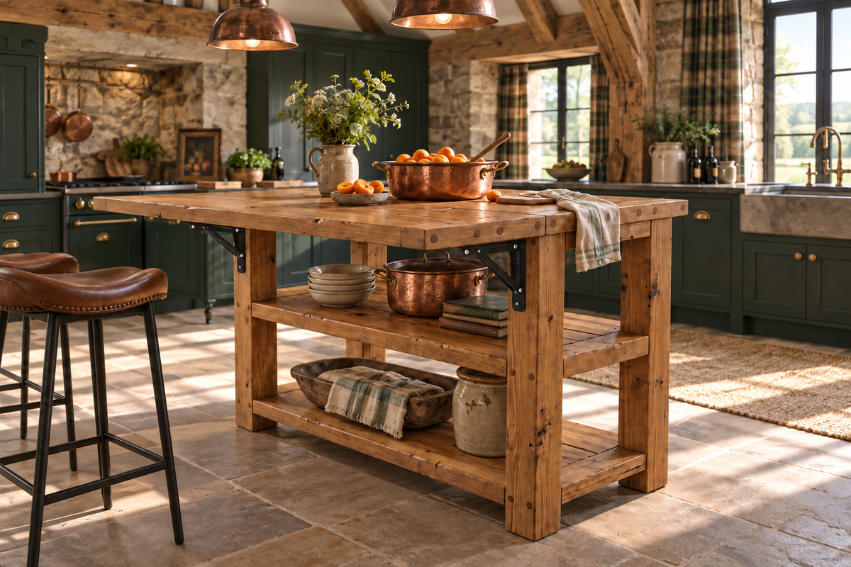 EVERMONT Extendable Kitchen Island With Foldable Table / Extandable Breakfast Bar / Rustic Island