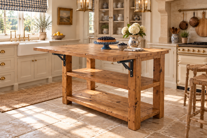 EVERMONT Extendable Kitchen Island With Foldable Table / Extandable Breakfast Bar / Rustic Island