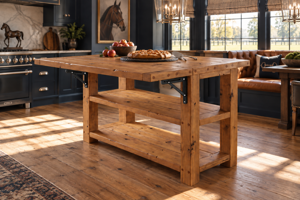 EVERMONT Extendable Kitchen Island With Foldable Table / Extandable Breakfast Bar / Rustic Island