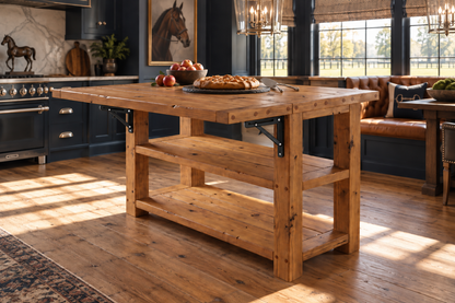 EVERMONT Extendable Kitchen Island With Foldable Table / Extandable Breakfast Bar / Rustic Island