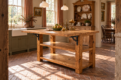 EVERMONT Extendable Kitchen Island With Foldable Table / Extandable Breakfast Bar / Rustic Island