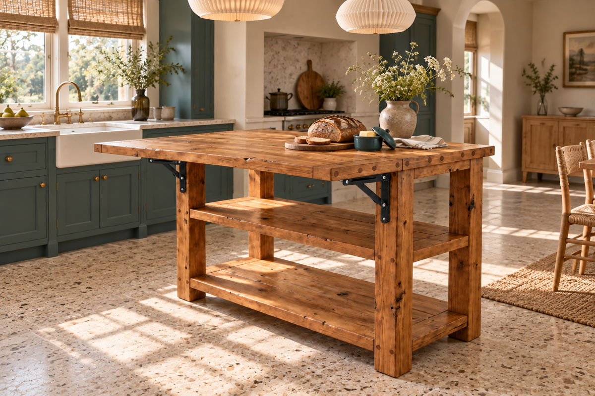 EVERMONT Extendable Kitchen Island With Foldable Table / Extandable Breakfast Bar / Rustic Island
