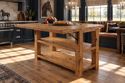 EVERMONT Extendable Kitchen Island With Foldable Table / Extandable Breakfast Bar / Rustic Island