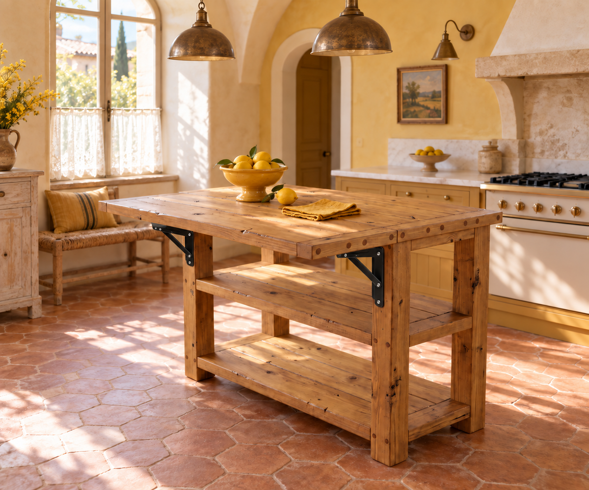 EVERMONT Extendable Kitchen Island With Foldable Table / Extandable Breakfast Bar / Rustic Island