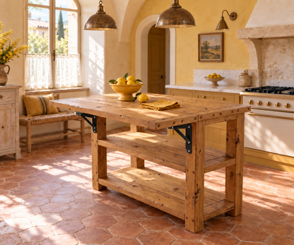 EVERMONT Extendable Kitchen Island With Foldable Table / Extandable Breakfast Bar / Rustic Island
