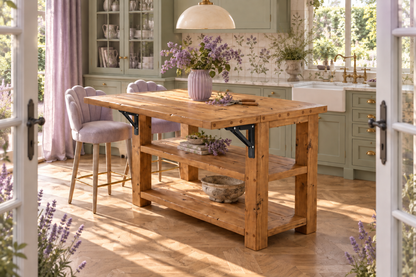 EVERMONT Extendable Kitchen Island With Foldable Table / Extandable Breakfast Bar / Rustic Island
