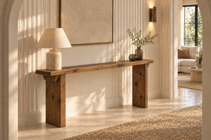 ELWICK Solid Wood Sofa Table | Narrow Console Table | Behind Sofa Table | Rustic Pine Hallway Table | Slim Farmhouse Console